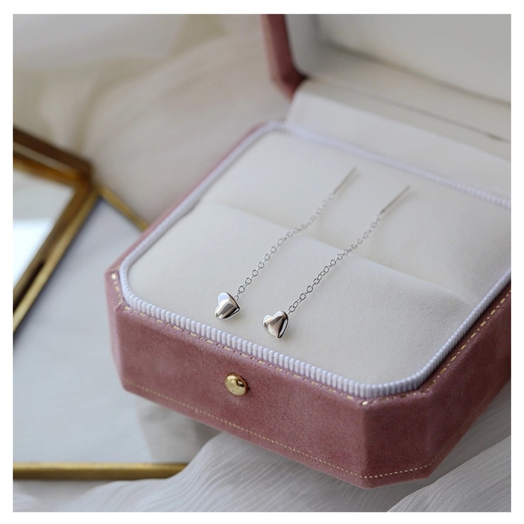 Bông tai bạc trái tim dạng móc tua dài DaLiA Jewelry khuyên tai nữ chuẩn bạc thu hút cho nàng