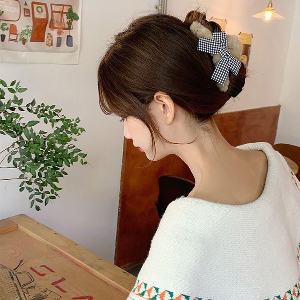 Kẹp Tóc Càng Cua Đính Hoa Vải Lông Phong Cách Hàn Quốc Thanh Lịch Dành Cho Nữ