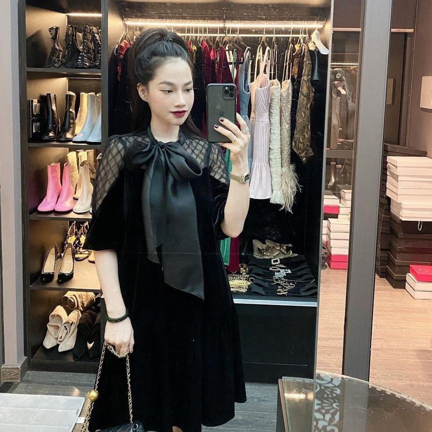 Đầm công sở - Váy dự tiệc chất vải nhung cao cấp , giấu bụng cho em chị - STefanie