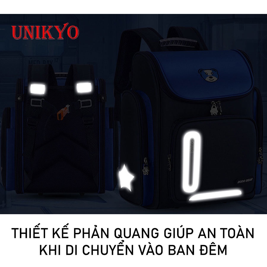 Balo cặp chống nước đi học cho bé trai gái cấp 1 ba lô học sinh tiểu học siêu nhẹ phản quang nam nữ Unikyo UN23