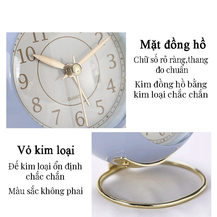 Đồng Hồ Báo Thức Để Bàn Kiểu Dáng Vintage Dễ Thương Chất Liệu Kim Loại