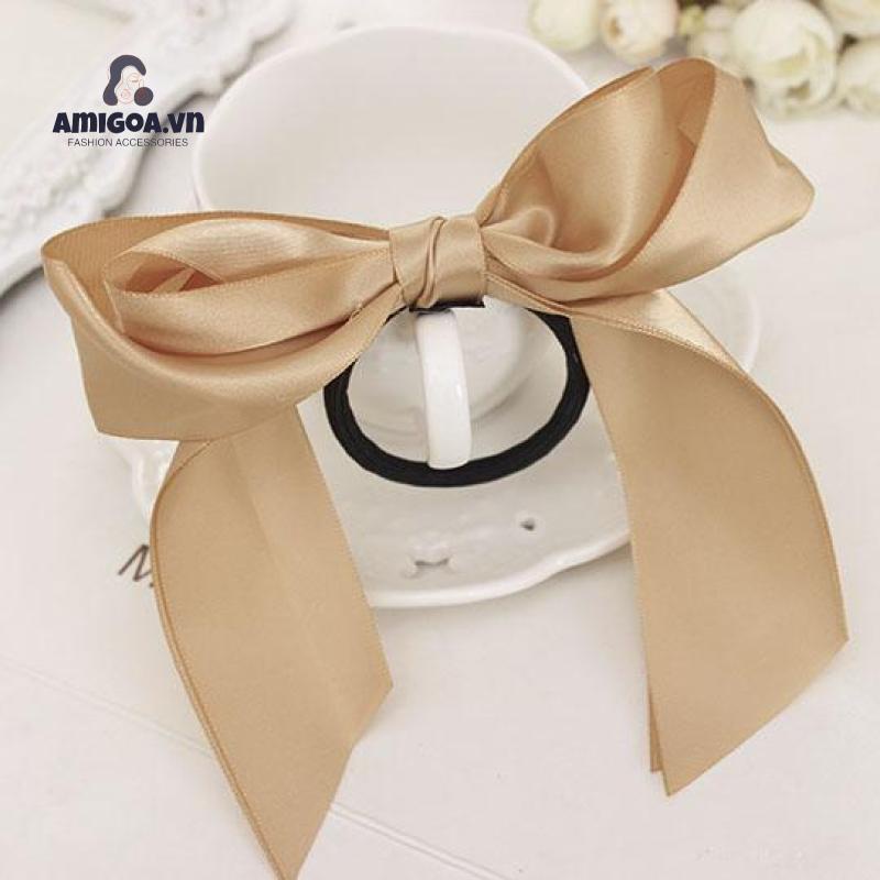 Dây Thun Cột Tóc Hai Lớp Bằng satin Thắt Nơ Dễ Thương