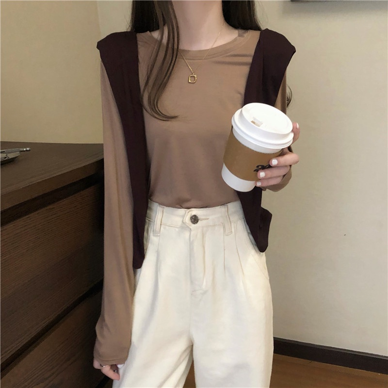Sale lẻ size Áo thun nữ tay dài cổ tròn,phom ôm nhẹ, chất cotton 4 chiều  ANHSTORE,  phong cách basic Hàn quốc