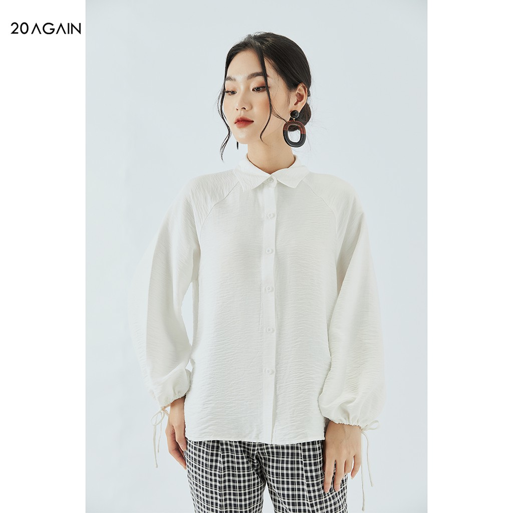 [Mã WABR20A30 giảm 10% đơn 99K] Áo sơ mi nữ dài tay cổ đức 20AGAIN tay bồng buộc dây thiết kế công sở ASA1671
