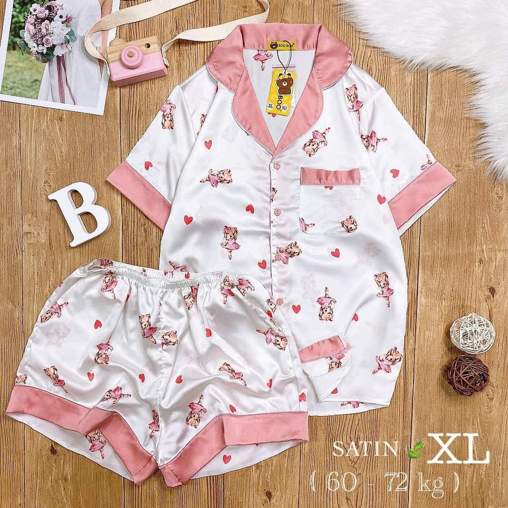 XL(60-72kg) Đồ ngủ pijama nữ, đồ mặc nhà chất LỤA SATIN đẹp, kiểu tay ngắn quần ngắn, chất vải mát, ít nhăn, không xù | BigBuy360 - bigbuy360.vn