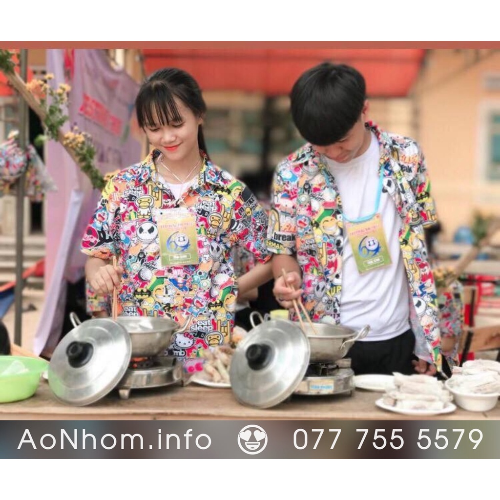 Áo Sơ Mi Hoạt Hình - Stickers, Hello Kitty, Mèo Doremon - Đủ Size Nam Nữ, Áo Đôi Nhóm Lớp Team Building #AA047