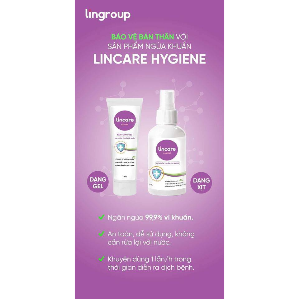 Gel ngừa khuẩn Lincare Hygiene 125ml diệt sạch 99,9% vi khuẩn