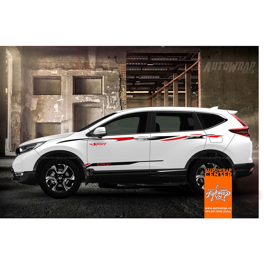 Tem họa tiết xe CRV Red Black - Tem họa tiết ô tô Honda, tem dán sườn thể thao