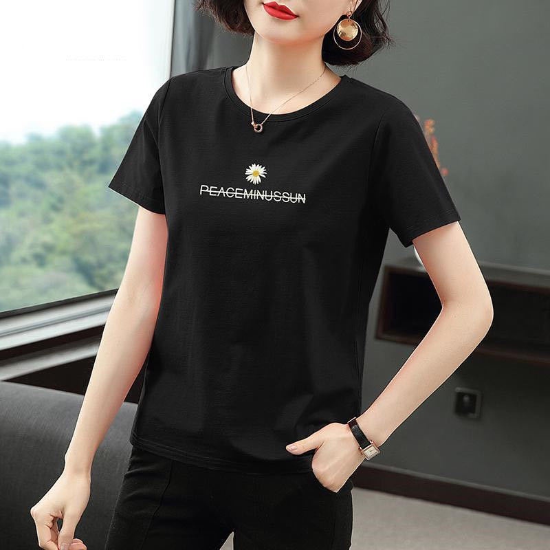 Áo Thun Ngắn Tay Thêu Họa Tiết Thời Trang Cho Phụ Nữ Trung Niên