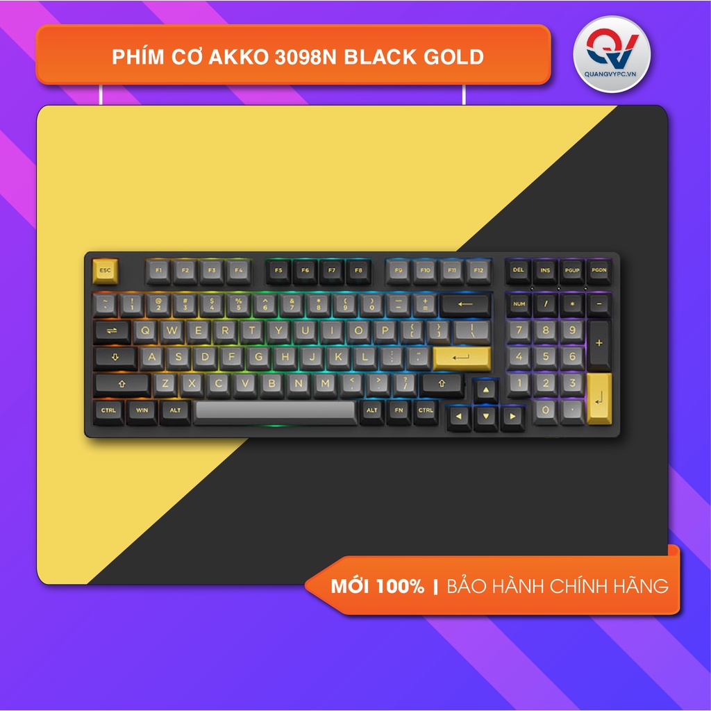 Bàn phím cơ AKKO 3098N Black Gold (Bluetooth 5.0 / Wireless 2.4Ghz / Hotswap / Foam tiêu âm / TTC Switch)