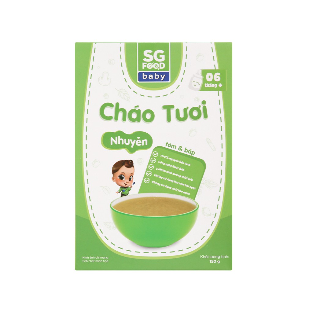 2 BỊCH Cháo tươi trẻ em SG Food nhuyễn tôm và bắp hộp 150g