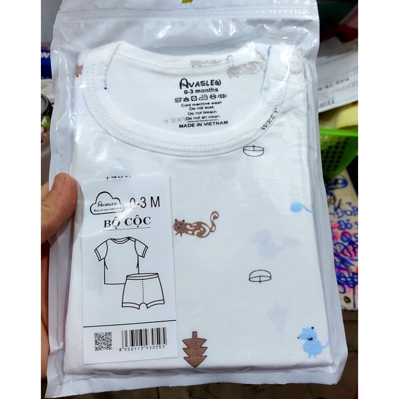 Bộ cộc tay thun lạnh Avaler trắng cho bé trai bé gái chất đẹp mát