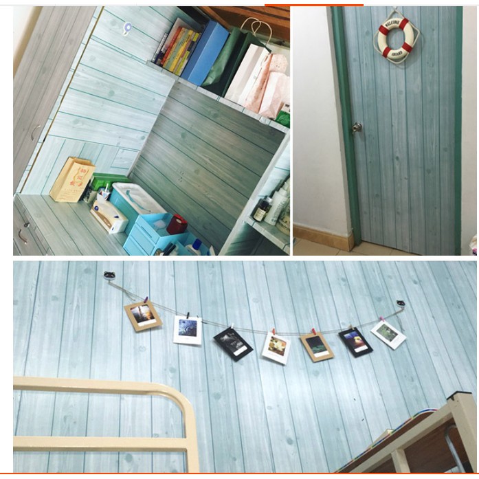 Decal giấy dán tường giả ván xanh nhạt (khổ rộng 45cm)