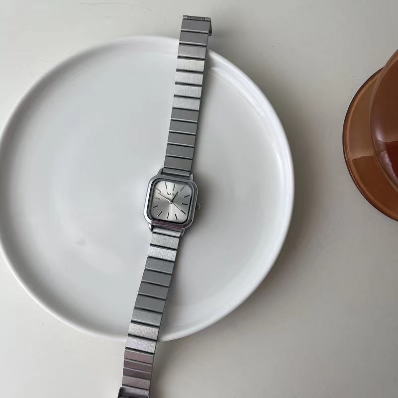 Đồng Hồ Đeo Tay Mặt Vuông Dây Inox Đơn Giản Thời Trang Hàn Quốc Cho Nữ