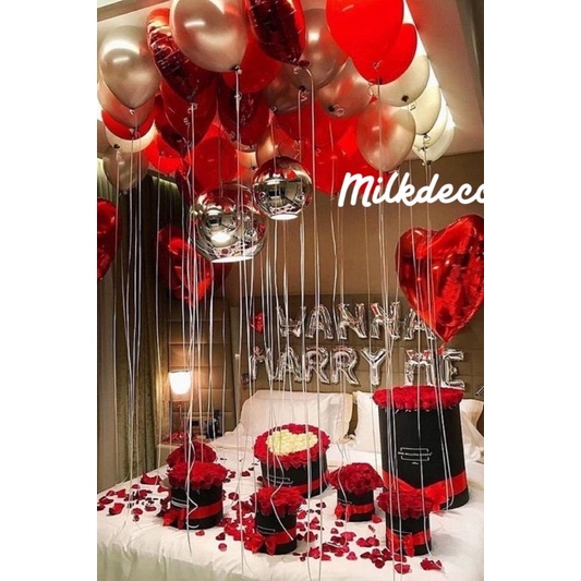 {Tặng kèm bóng 4D} combo bóng bay trang trí phòng cầu hôn marry me HK01