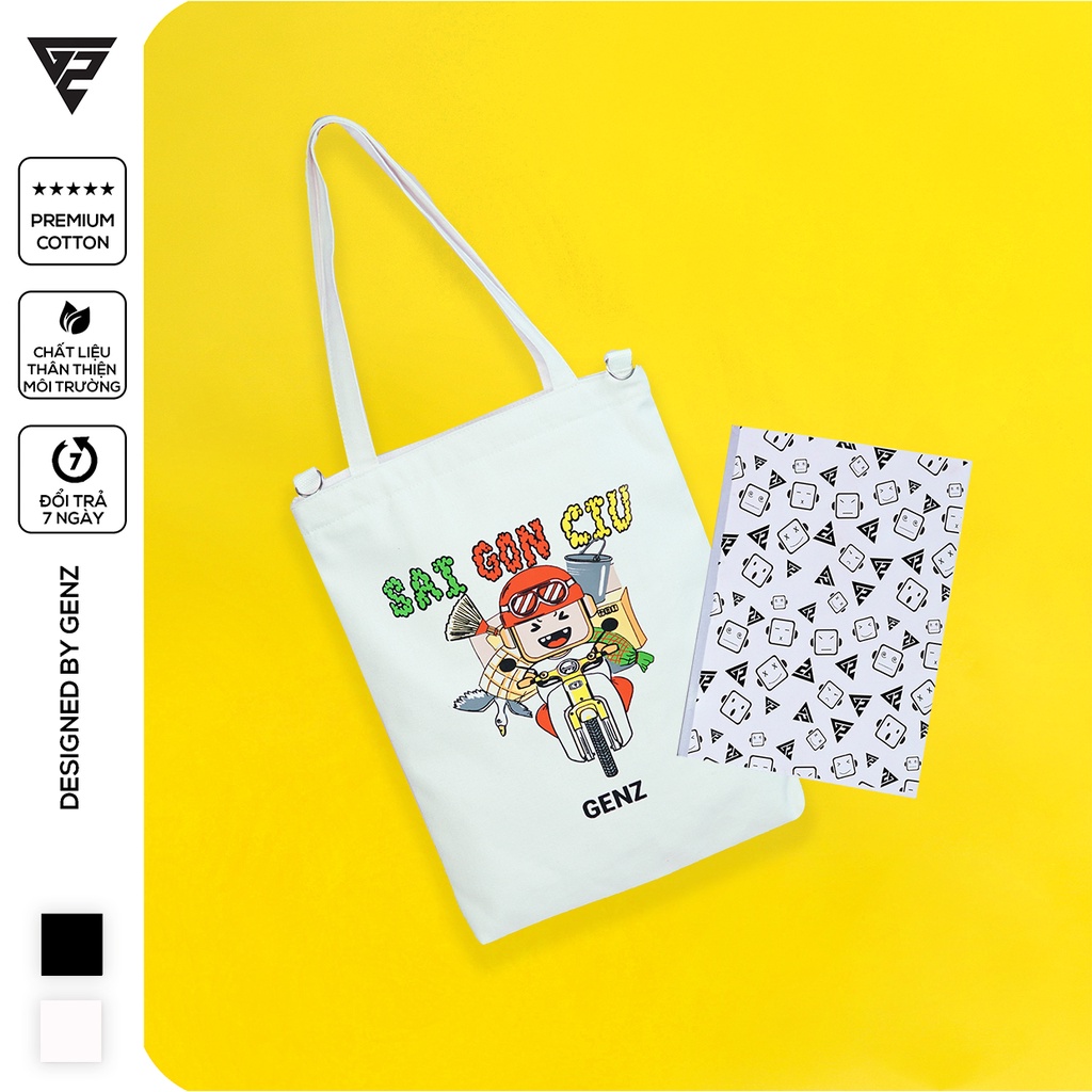 Túi tote GENZ vải canvas ulzzang unisex in hình Sài Gòn về quê ZB008