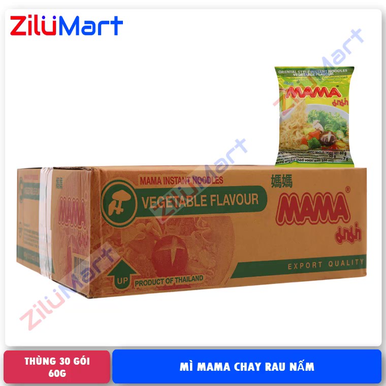 Mì Thái Lan chay Mama vị rau củ (thùng 30 gói) loại 60g