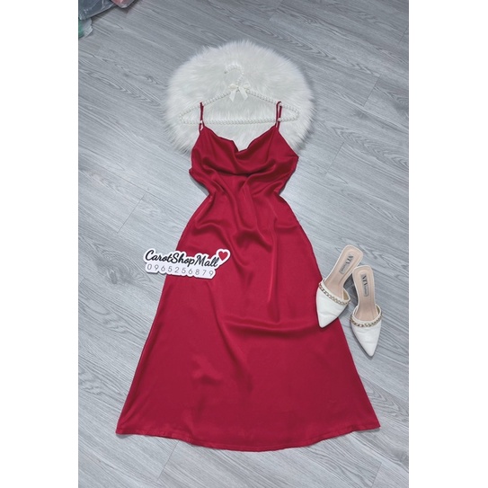 đầm dự tiệc 2 dây satin lụa - CarotShop