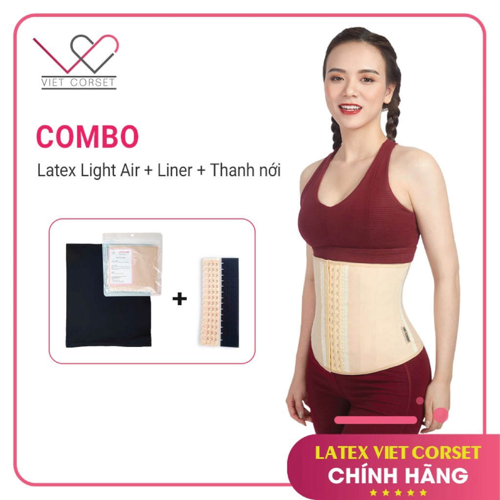 [VIỆT CORSET] [SALE COMBO] Latex Light Air 17 Xương + Liner Chống Hằn + Thanh Nới 5cm Móc Cài Chống Gỉ - Việt Co