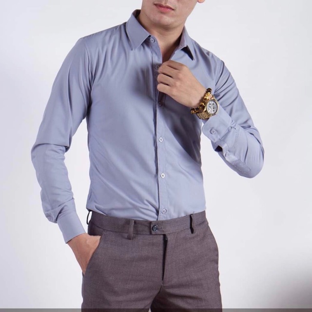 ÁO SƠMI NAM MÀU ĐEN DÀI TAY LỤA THÁI CAO CẤP CHỐNG NHĂN DÁNG ÔM-GH09 | BigBuy360 - bigbuy360.vn