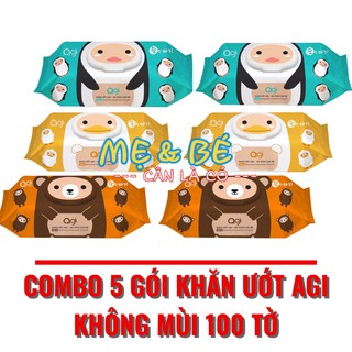 [MẪU MỚI] COMBO 5 GÓI KHĂN ƯỚT AGI KHÔNG MÙI 100