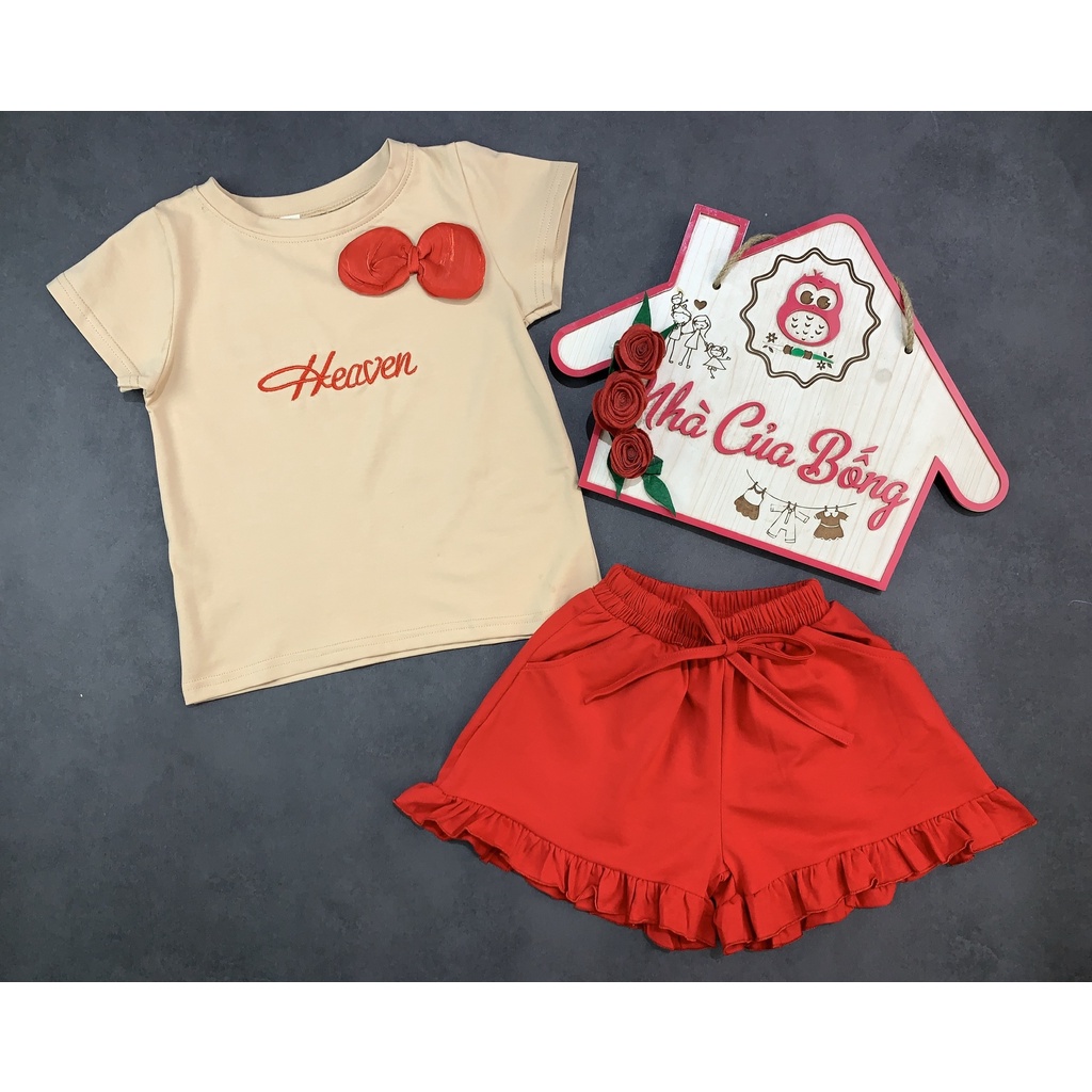 Bộ thun đùi bé gái phối hình thêu chữ Heaven size 10,5 - 40 kg