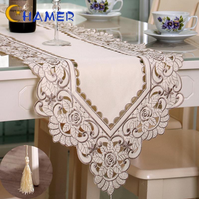 Table Runner Rustic Style Waterproof Home Kitchen Dining Banquet Wedding Party Polyester Embroidered Tablecloth