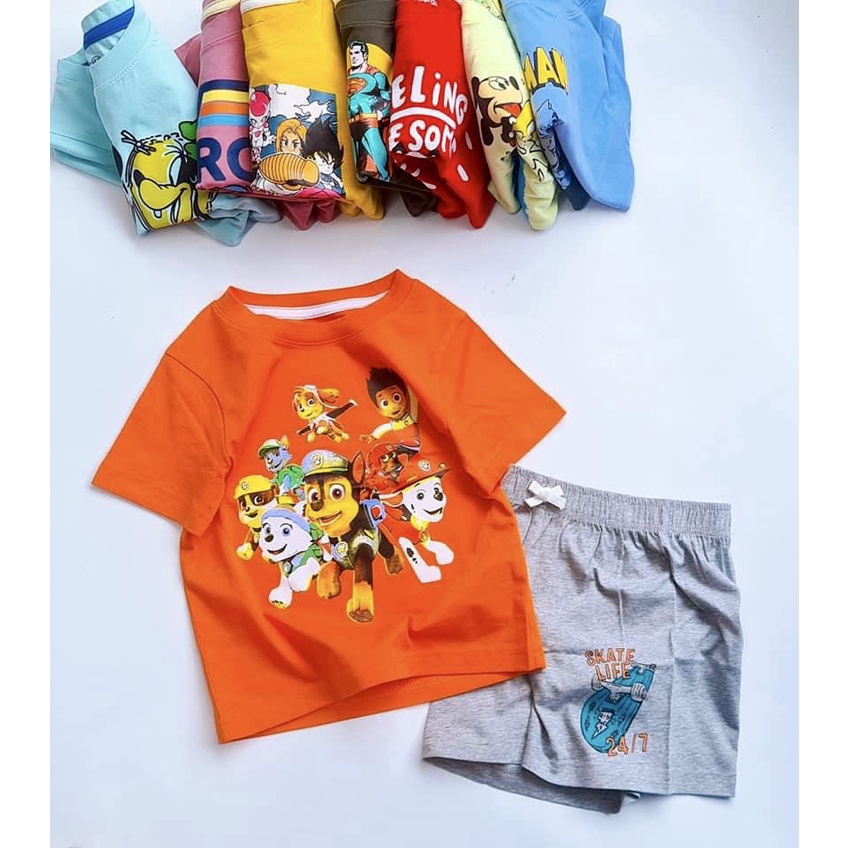 Đồ bộ bé trai, áo cộc kèm quần đùi chất cotton xuất mềm đẹp hàng Việt Nam XK - cho bé trai 1-5 tuổi (10,5-19kg)