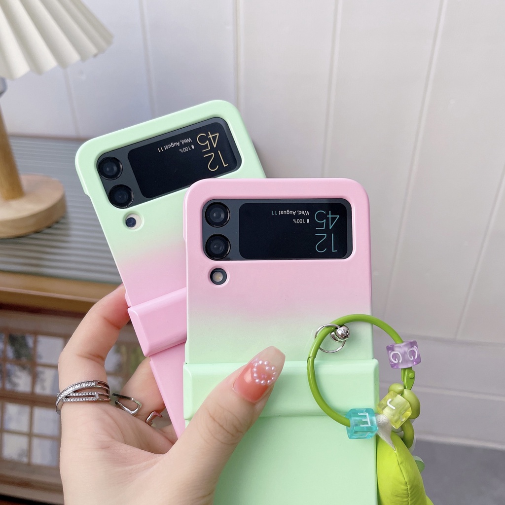 Ốp Điện Thoại PC Cứng Màu Trơn Chống Sốc Gắn Dây Đeo Hình Gấu Cho Samsung Galaxy Z Flip 4 5G Z Flip 4