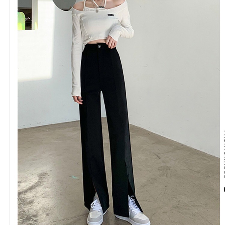 Quần Dài Lưng Cao Ống Rộng Xẻ Tà Thời Trang Cho Nữ Q190