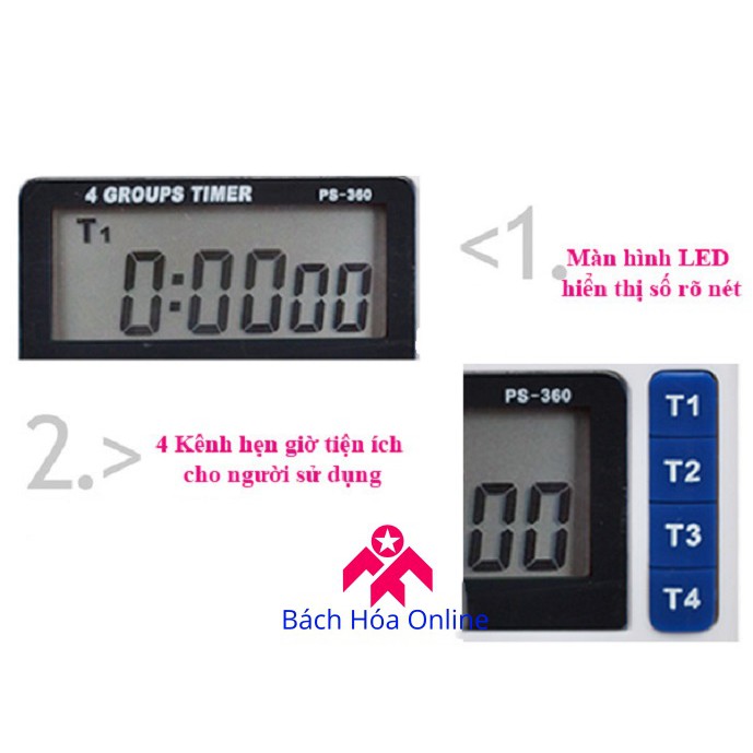 Đồng hồ điện tử bấm giờ đếm ngược PS-360 4in1