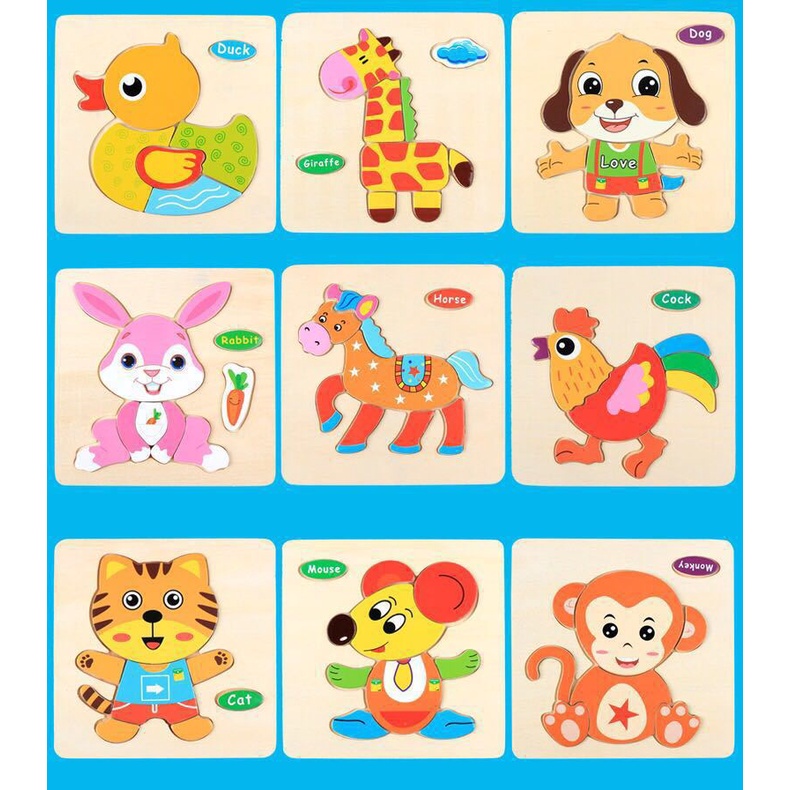 Combo 10 Tranh Ghép Gỗ Nổi Nhiều Hình Ngộ Nghĩnh 3D Bằng Gỗ Cho Bé ( Không Trùng Mẫu)