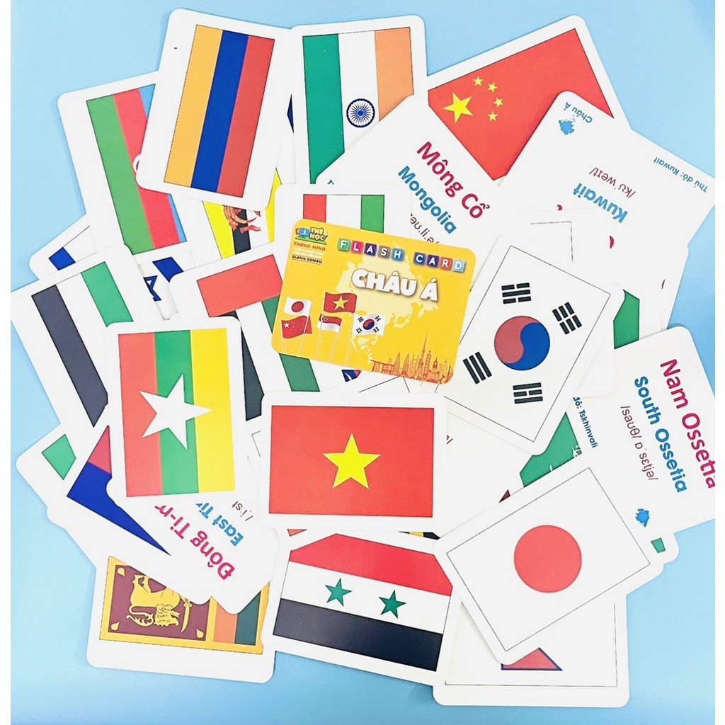 Bộ Thẻ học thông minh - Flash Card QUỐC KỲ CÁC QUỐC GIA TRÊN THẾ GIỚI - 5 Châu lục - 175 Thẻ song ngữ Anh-Việt