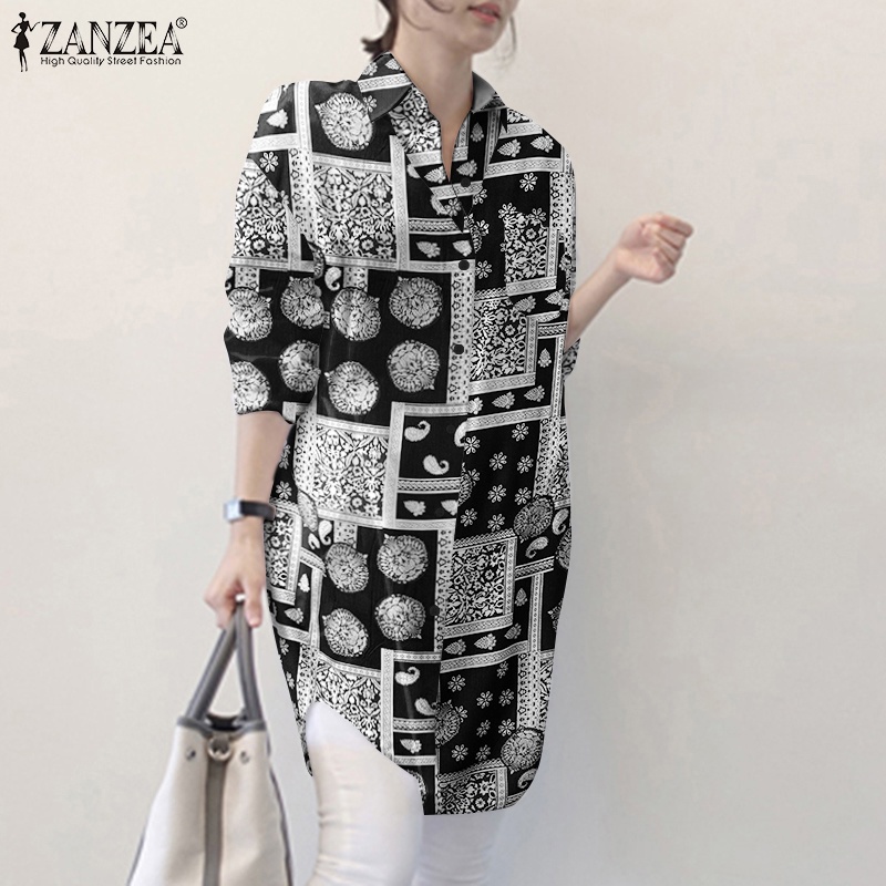 Áo sơ mi Zanzea tay dài phối xẻ tà phong cách cổ điển