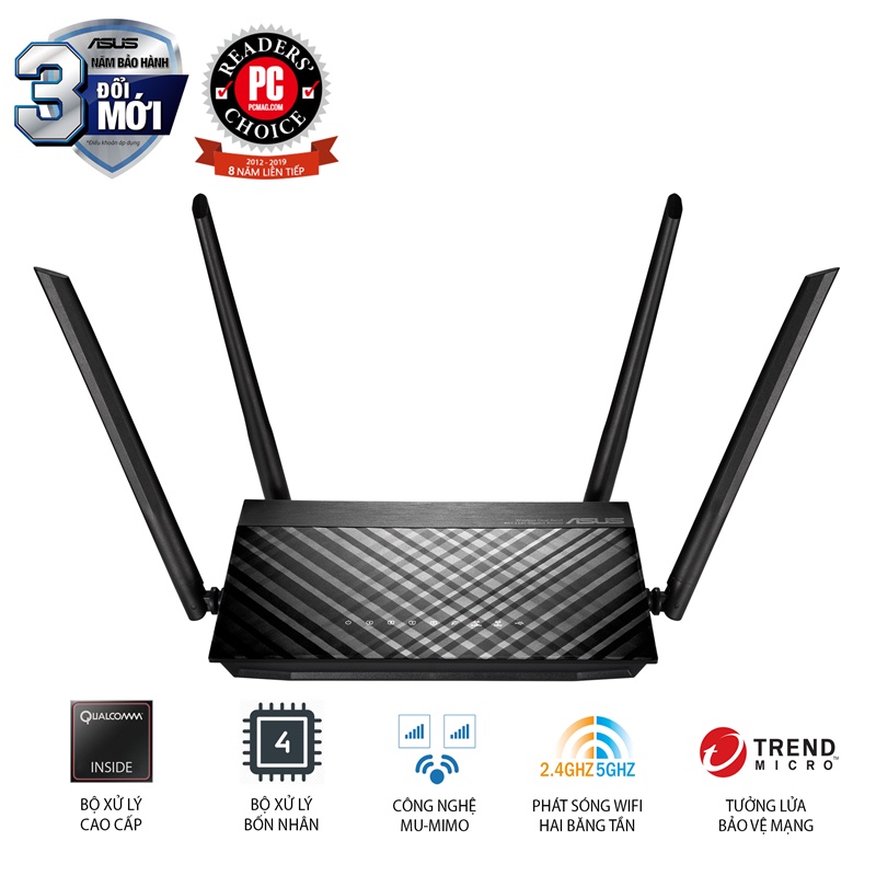 Bộ phát wifi (Router) Wifi ASUS RT-AC59U - Wifi 6 | 2.4 &amp; 5 GHZ | Cổng USB | Stream 4K | Chính hãng BH 3 năm