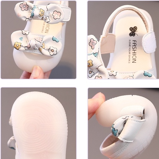 Dép sandal bé gái thời trang tập đi 0-3 tuổi đính nơ quai dán ngang chống trơn chống vấp cho bé