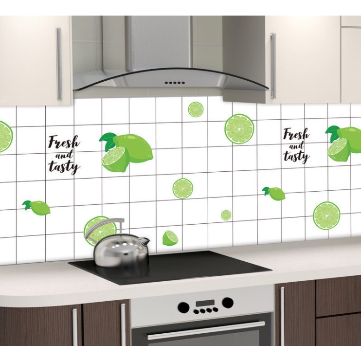 Decal tráng nhôm dán bếp CHANH XANH khổ 60cm có keo sẵn - giá bán 1 mét