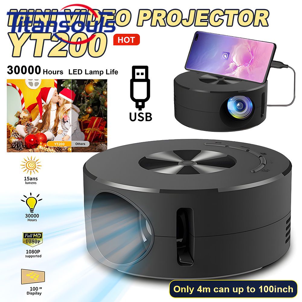 Sẵn Sàng✅Mới YT200 1920*1080P Độ Phân Giải Di Động Điện Thoại Di Động Cùng Một Màn Hình Gia Đình Video Máy Chiếu Phim Cho Android Iphone TTS