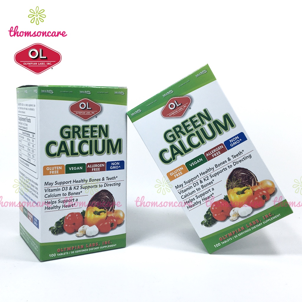 Bổ sung Canxi hữu cơ Green Calcium Nhập khẩu từ Olympian Labs Mỹ Lọ 100 viên có Vitamin D3, K2 cho mẹ bầu, sau sinh