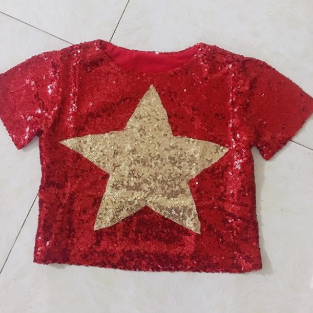 Áo cờ đỏ kim sa cho bé