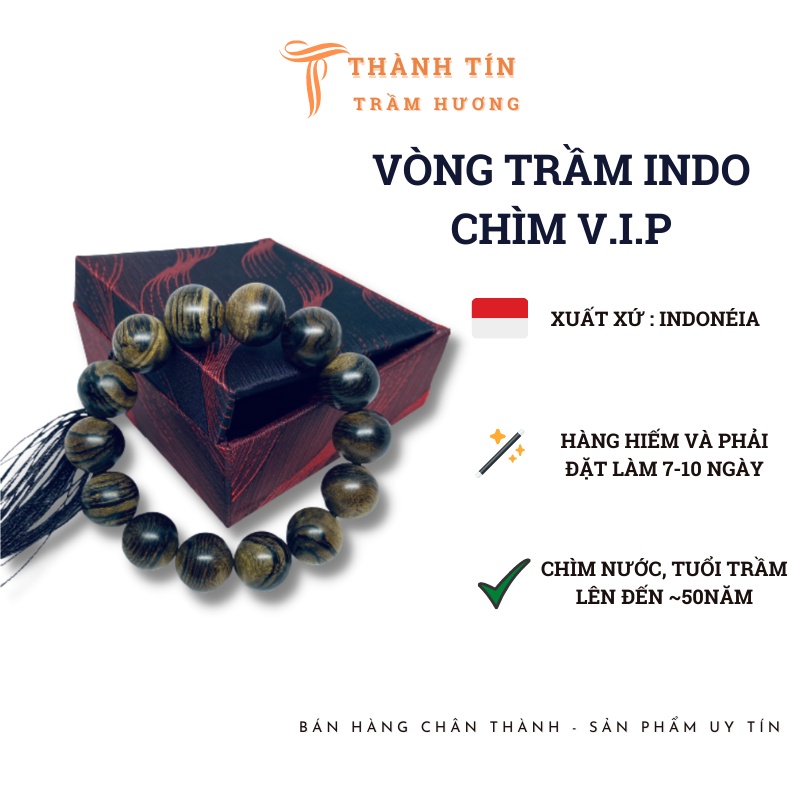 Vòng tay Trầm Indo chìm đẳng cấp Thành Tín Trầm Hương vân đẹp mùi thơm tốt