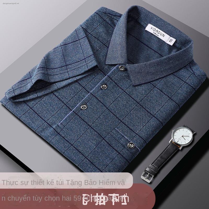 Áo thun cotton tay ngắn cổ bẻ dáng rộng thời trang mùa hè cho nam trung niên