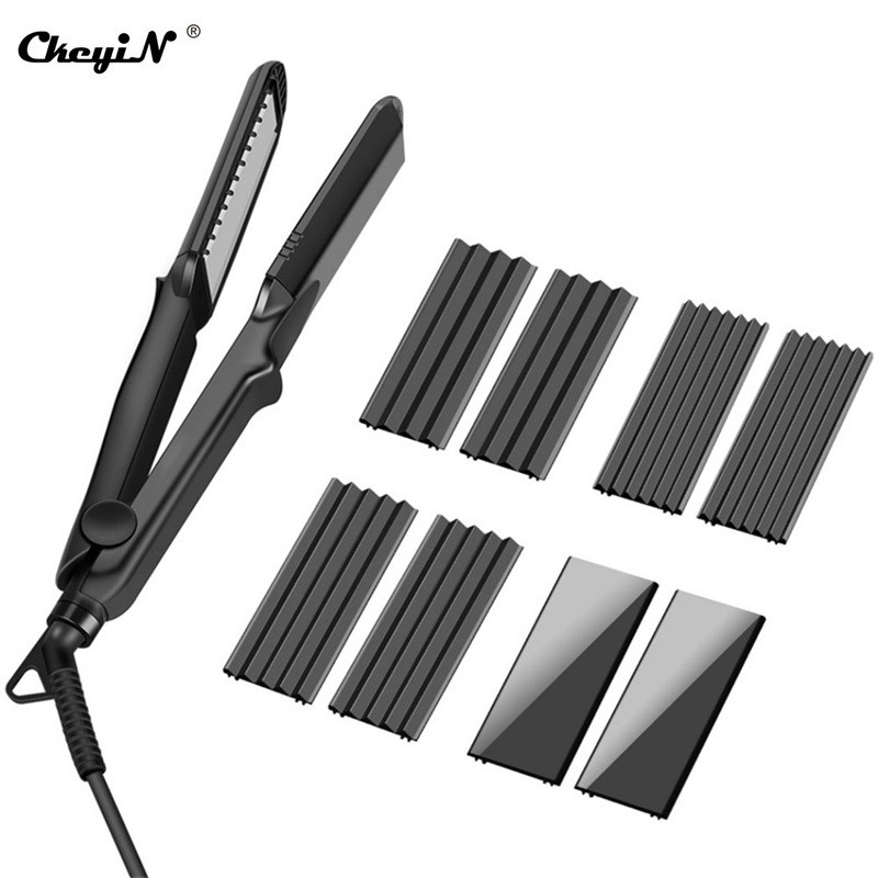 Máy uốn/ bấm/duỗi CkeyiN tạo kiểu tóc xoăn gợn sóng thiết kế 4 trong 1 kèm găng tay chất lượng cao