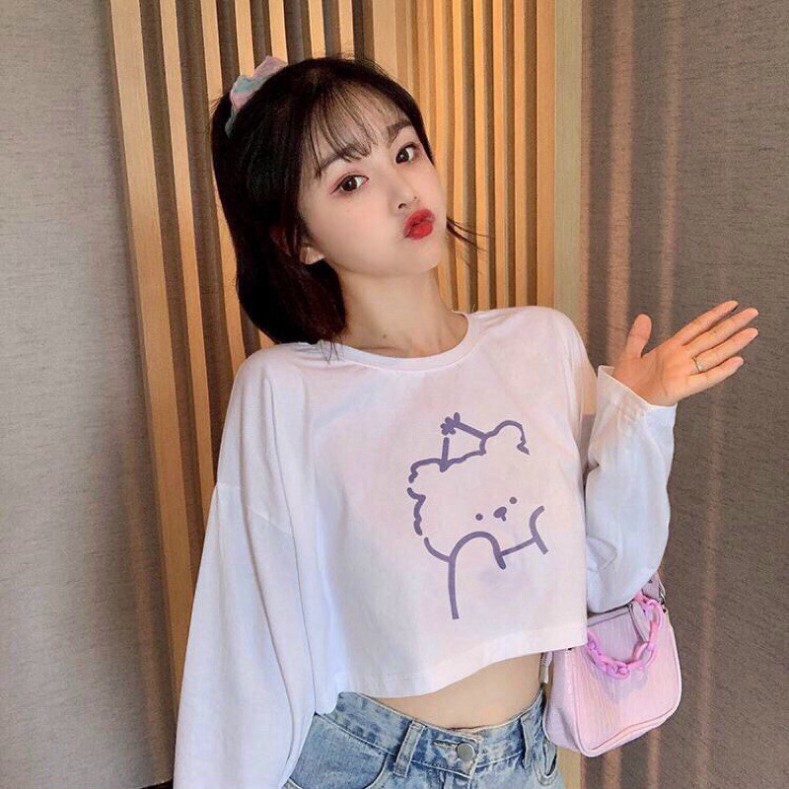 Áo Croptop, Áo Thun Croptop Nữ Rộng Tay Dài Gấu Xinh | BigBuy360 - bigbuy360.vn
