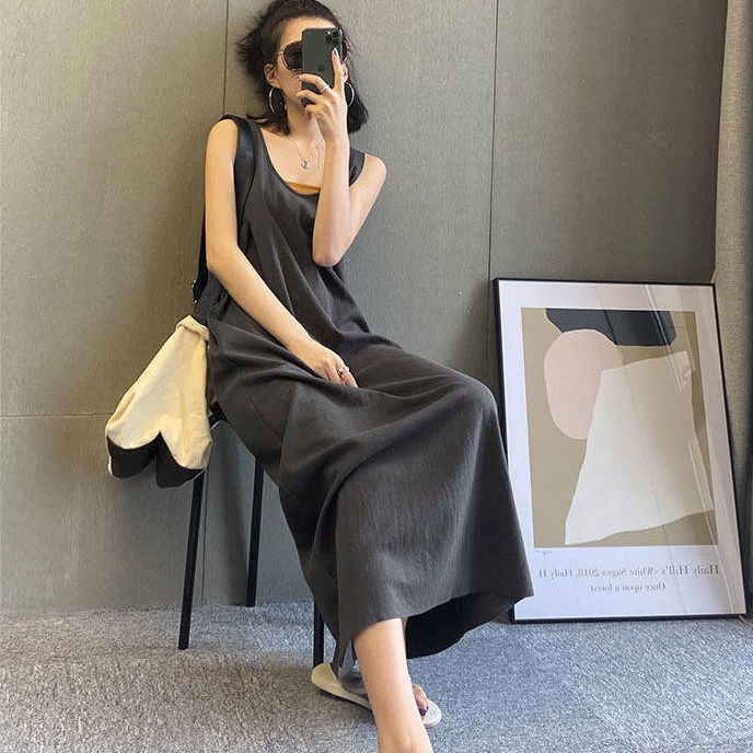 Đầm suông cổ vuông không tay dáng rộng thời trang mùa hè hàng mới