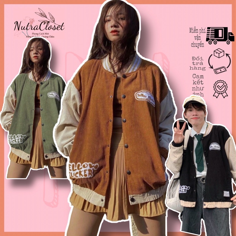 Áo khoác bomber kaki nhung gân unisex ulzzang nam nữ