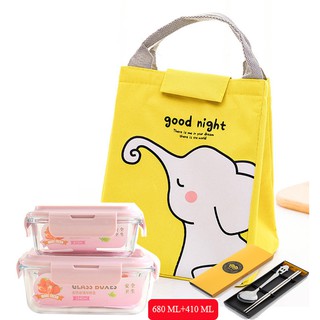 Hộp cơm thủy tinh Hộp cơm văn phòng tặng túi giữ nhiệt