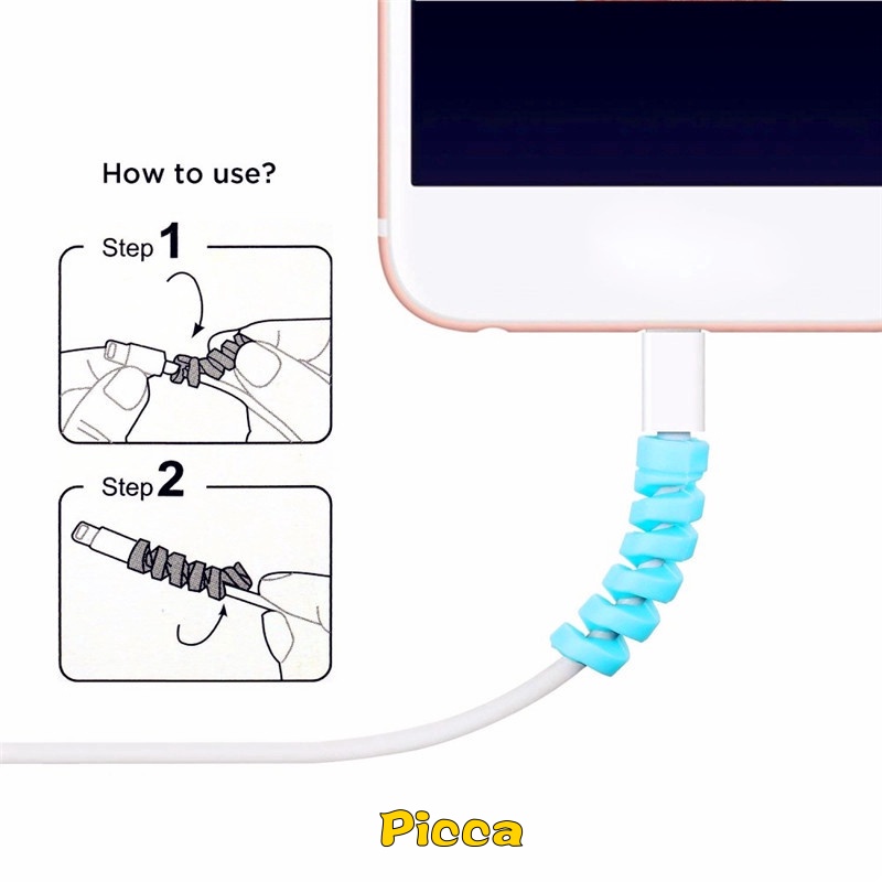 1 Đầu Bọc Bảo Vệ Dây Cáp Sạc Truyền Dữ Liệu USB Bằng Silicon Hình Xoắn Ốc Thông Dụng Cho IPhone Android