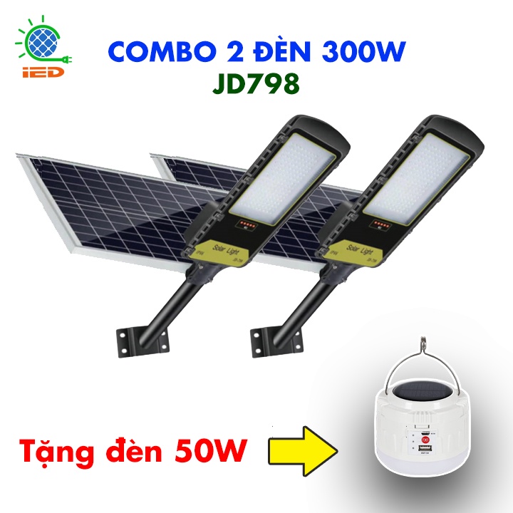 COMBO 2 đèn năng lượng mặt trời 300W Jindian JD798 + Tặng đèn bulb 50W