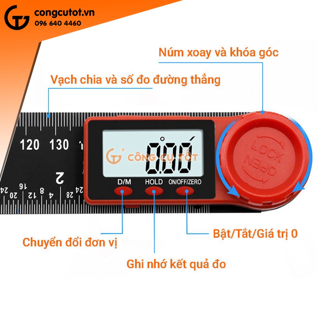Thước đo góc điện tử 360° 300mm chính xác 0.5°